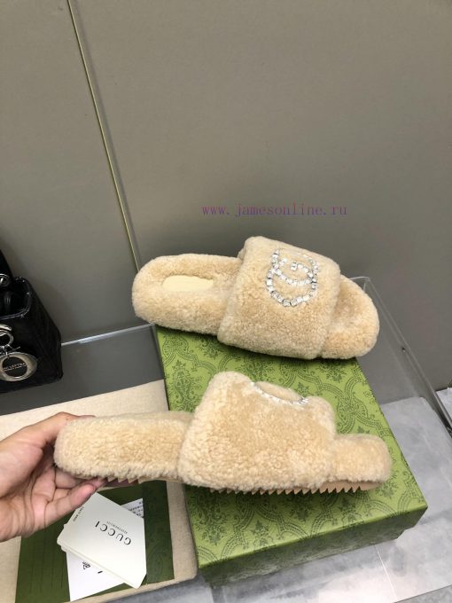 Gucci's new rhinestone wool slippersImported A-class wool from Europe, consistent with the oh8o29hrb - Image 3