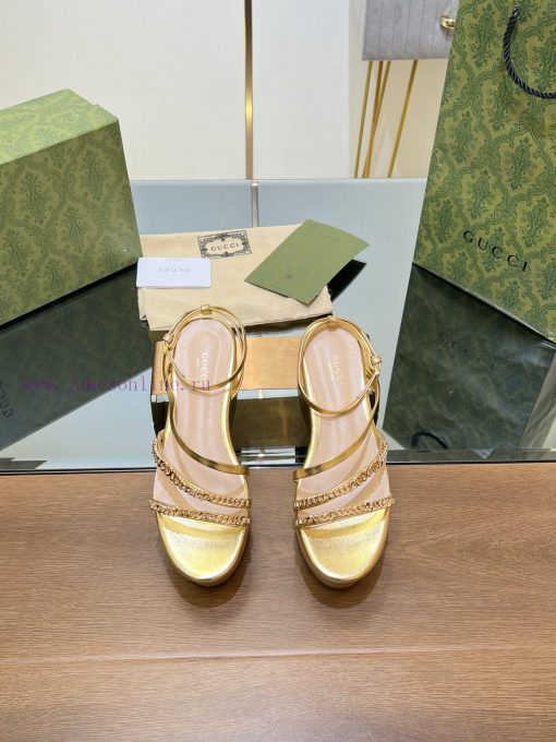 Gucci/Gucci2024 Summer New Product Waterproof Platform Gold Chain Sandals Slope Heel Thick Ba447kii2 - Image 2