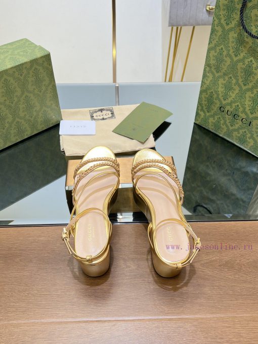 Gucci/Gucci2024 Summer New Product Waterproof Platform Gold Chain Sandals Slope Heel Thick Ba447kii2 - Image 3