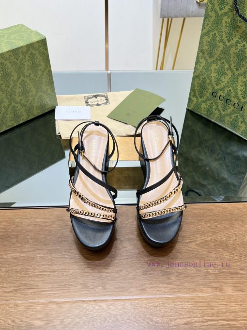 Gucci/Gucci2024 Summer New Product Waterproof Platform Gold Chain Sandals Slope Heel Thick Bg3v4510n - Image 2