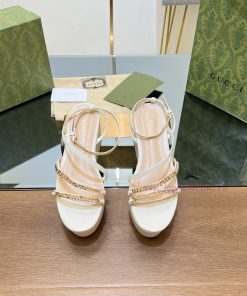 Gucci/Gucci2024 Summer New Product Waterproof Platform Gold Chain Sandals Slope Heel Thick Bbs0qfg31