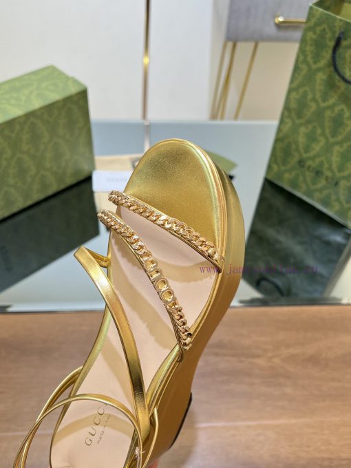 Gucci/Gucci2024 Summer New Product Waterproof Platform Gold Chain Sandals Slope Heel Thick Ba447kii2 - Image 10