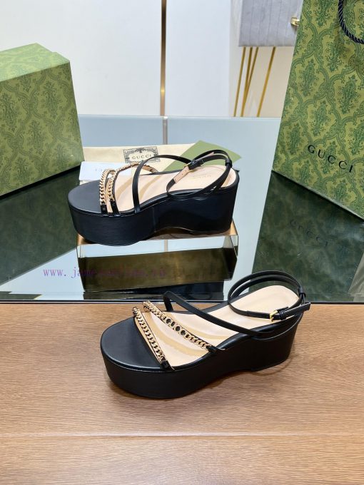 Gucci/Gucci2024 Summer New Product Waterproof Platform Gold Chain Sandals Slope Heel Thick Bg3v4510n - Image 4