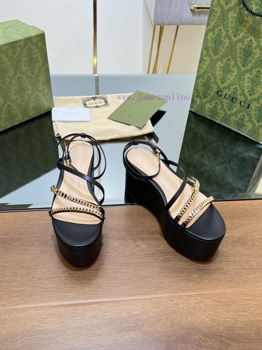 Gucci/Gucci2024 Summer New Product Waterproof Platform Gold Chain Sandals Slope Heel Thick Bg3v4510n - Image 6