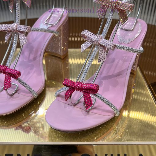 Top version ️R ᴇɴᴇ C ᴀᴏᴠɪʟʟᴀ | 2024s 𝐒 RC Classic Bow High Heel Sandals, Colorful Crystal Boyiohijee - Image 9