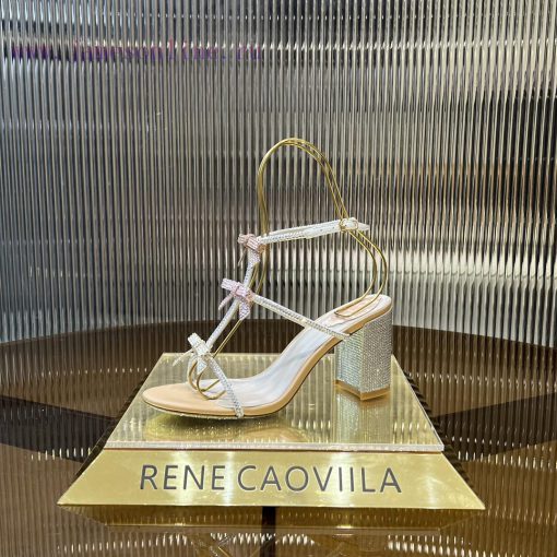 Top version ️R ᴇɴᴇ C ᴀᴏᴠɪʟʟᴀ | 2024s 𝐒 RC Classic Bow High Heel Sandals, Colorful Crystal Boba2sfgdh - Image 5