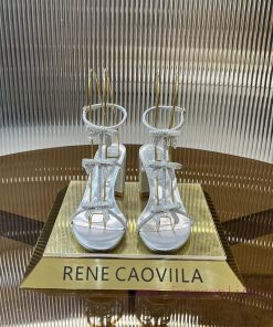 Top version ️R ᴇɴᴇ C ᴀᴏᴠɪʟʟᴀ | 2024s 𝐒 RC Classic Bow High Heel Sandals, Colorful Crystal Bos33uv46v