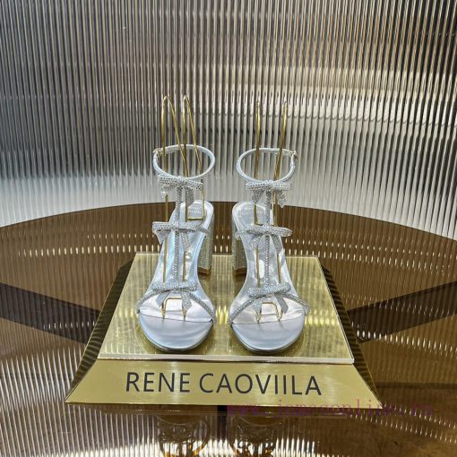 Top version ️R ᴇɴᴇ C ᴀᴏᴠɪʟʟᴀ | 2024s 𝐒 RC Classic Bow High Heel Sandals, Colorful Crystal Bos33uv46v