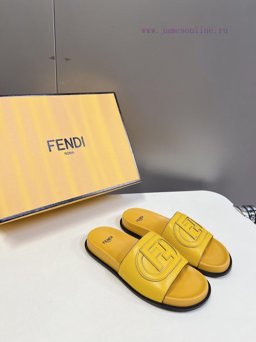 Top of the line original FENDI flat slippers, with brown original cowhide on the upper and F6c2g2yvv - Image 3