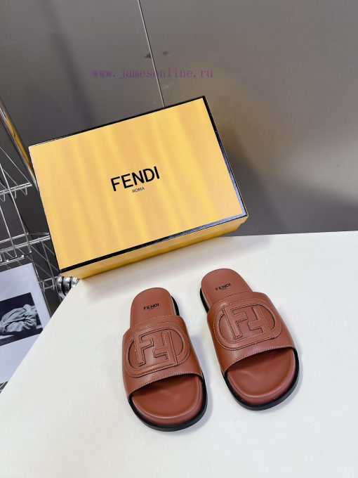 Top of the line original FENDI flat slippers, with brown original cowhide on the upper and Fkdcs00u8