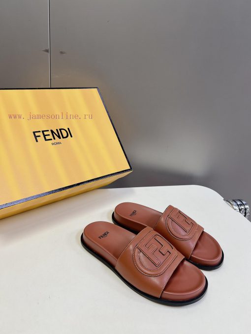 Top of the line original FENDI flat slippers, with brown original cowhide on the upper and Fkdcs00u8 - Image 3