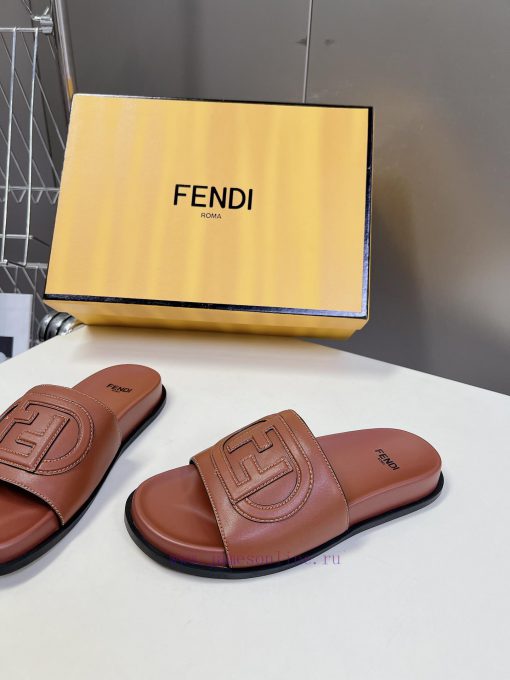 Top of the line original FENDI flat slippers, with brown original cowhide on the upper and Fkdcs00u8 - Image 4