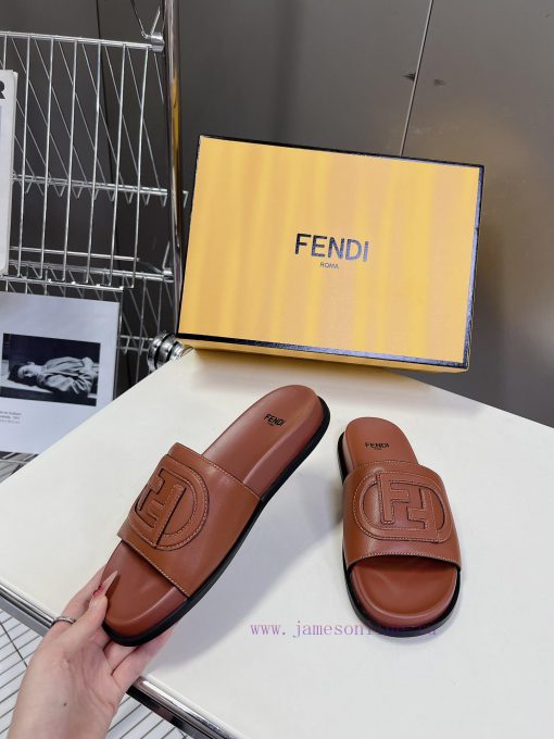 Top of the line original FENDI flat slippers, with brown original cowhide on the upper and Fkdcs00u8 - Image 5