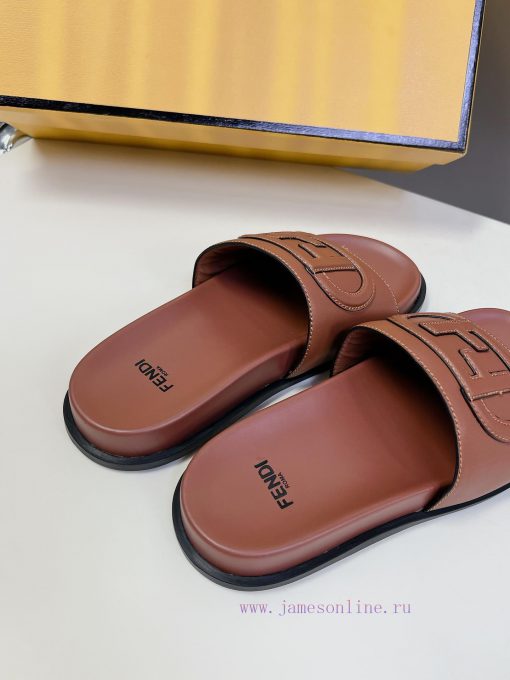 Top of the line original FENDI flat slippers, with brown original cowhide on the upper and Fkdcs00u8 - Image 8