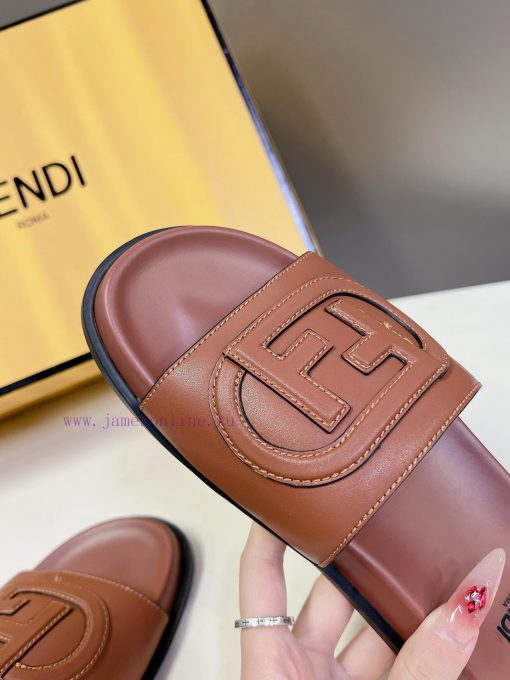 Top of the line original FENDI flat slippers, with brown original cowhide on the upper and Fkdcs00u8 - Image 9