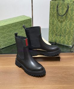 2024 Autumn/Winter Latest GUCCI Red and Green Ribbon Rubber Elastic Short Boots with Groove e1v257kx