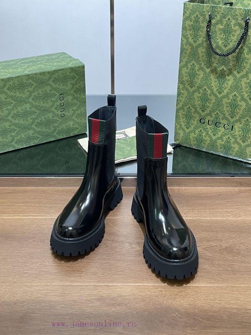 2024 Autumn/Winter Latest GUCCI Red and Green Ribbon Rubber Elastic Short Boots with Groove bjxijpm8 - Image 4