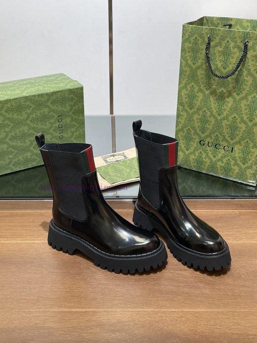 2024 Autumn/Winter Latest GUCCI Red and Green Ribbon Rubber Elastic Short Boots with Groove bjxijpm8 - Image 5