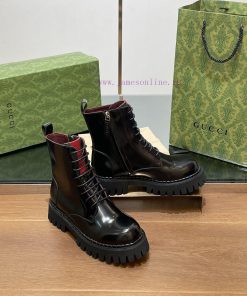 2024 Autumn/Winter Latest GUCCI Red and Green Ribbon Side Zipper Strap Short Boots with Grool333ajrr
