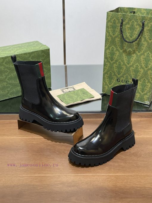 2024 Autumn/Winter Latest GUCCI Red and Green Ribbon Rubber Elastic Short Boots with Groove bjxijpm8 - Image 6