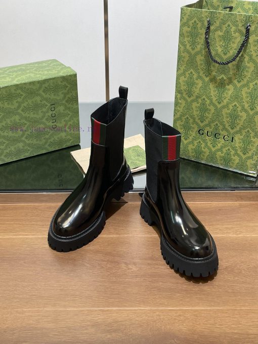 2024 Autumn/Winter Latest GUCCI Red and Green Ribbon Rubber Elastic Short Boots with Groove bjxijpm8 - Image 8
