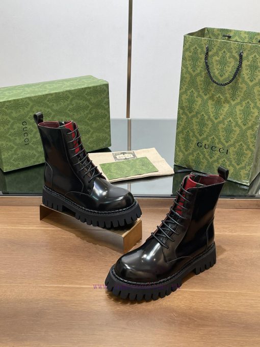 2024 Autumn/Winter Latest GUCCI Red and Green Ribbon Side Zipper Strap Short Boots with Grool333ajrr - Image 6