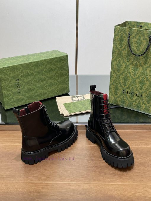 2024 Autumn/Winter Latest GUCCI Red and Green Ribbon Side Zipper Strap Short Boots with Grool333ajrr - Image 7