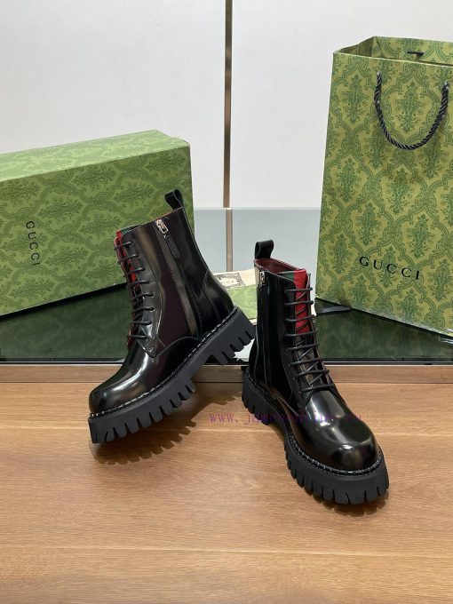 2024 Autumn/Winter Latest GUCCI Red and Green Ribbon Side Zipper Strap Short Boots with Grool333ajrr - Image 8