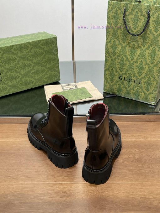 2024 Autumn/Winter Latest GUCCI Red and Green Ribbon Side Zipper Strap Short Boots with Grool333ajrr - Image 9