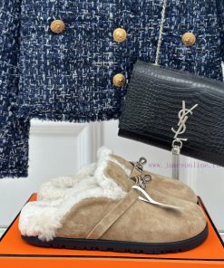 Hermer/Hermes Classic Kelly BuckleBoken hairy slippers with a half toe coverAutumn and winte54x9d0vp