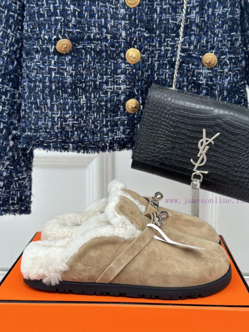 Hermer/Hermes Classic Kelly BuckleBoken hairy slippers with a half toe coverAutumn and winte54x9d0vp