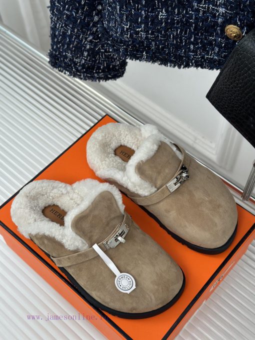 Hermer/Hermes Classic Kelly BuckleBoken hairy slippers with a half toe coverAutumn and winte54x9d0vp - Image 4