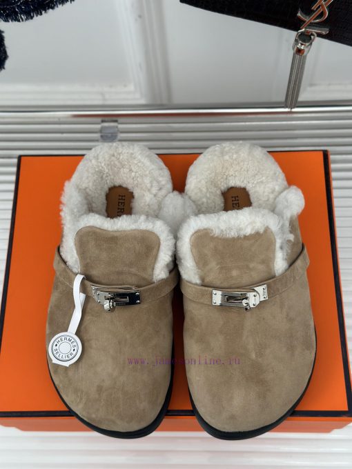 Hermer/Hermes Classic Kelly BuckleBoken hairy slippers with a half toe coverAutumn and winte54x9d0vp - Image 5