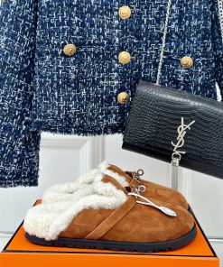 Hermer/Hermes Classic Kelly BuckleBoken hairy slippers with a half toe coverAutumn and wintev6laguk0