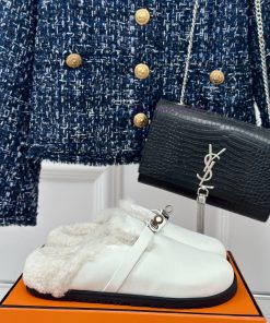 Hermer/Hermes Classic Kelly BuckleBoken hairy slippers with a half toe coverAutumn and wintefz3bkpyl