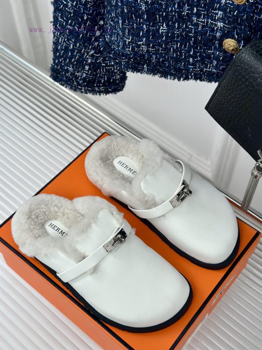 Hermer/Hermes Classic Kelly BuckleBoken hairy slippers with a half toe coverAutumn and wintefz3bkpyl - Image 4