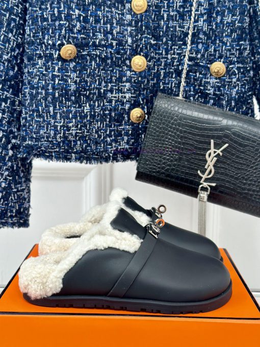 Hermer/Hermes Classic Kelly BuckleBoken hairy slippers with a half toe coverAutumn and wintee5n8nsip - Image 2