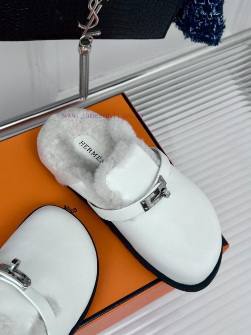 Hermer/Hermes Classic Kelly BuckleBoken hairy slippers with a half toe coverAutumn and wintefz3bkpyl - Image 6