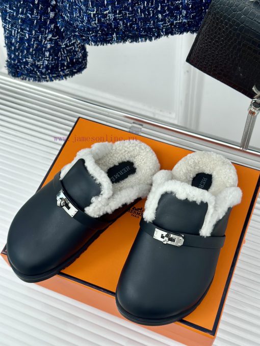 Hermer/Hermes Classic Kelly BuckleBoken hairy slippers with a half toe coverAutumn and wintee5n8nsip - Image 3