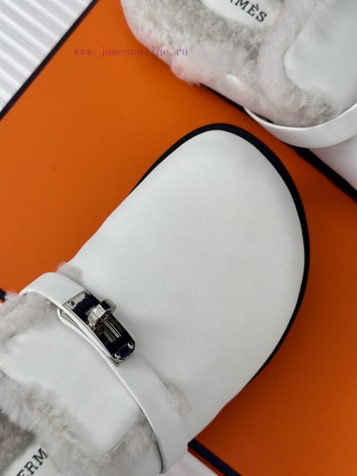 Hermer/Hermes Classic Kelly BuckleBoken hairy slippers with a half toe coverAutumn and wintefz3bkpyl - Image 8