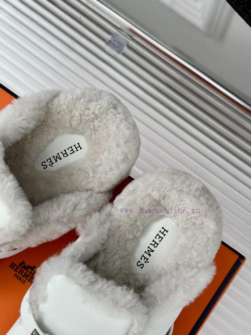 Hermer/Hermes Classic Kelly BuckleBoken hairy slippers with a half toe coverAutumn and wintefz3bkpyl - Image 9