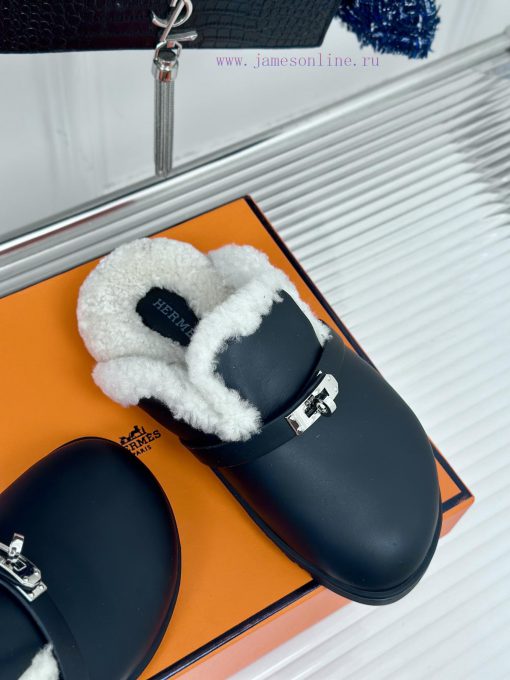 Hermer/Hermes Classic Kelly BuckleBoken hairy slippers with a half toe coverAutumn and wintee5n8nsip - Image 6