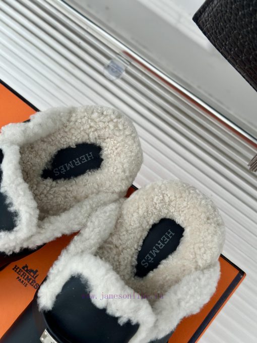 Hermer/Hermes Classic Kelly BuckleBoken hairy slippers with a half toe coverAutumn and wintee5n8nsip - Image 9
