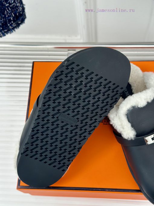 Hermer/Hermes Classic Kelly BuckleBoken hairy slippers with a half toe coverAutumn and wintee5n8nsip - Image 10