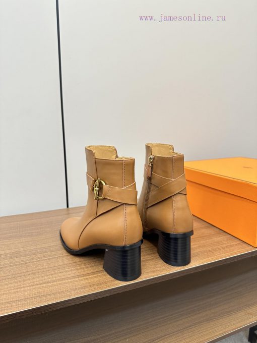 Hermes H's new Hermes small round toe high heels and ankle boots motorcycle bootsTop tier, t6jk4kegb - Image 5