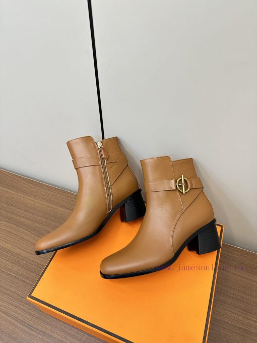 Hermes H's new Hermes small round toe high heels and ankle boots motorcycle bootsTop tier, t6jk4kegb - Image 9