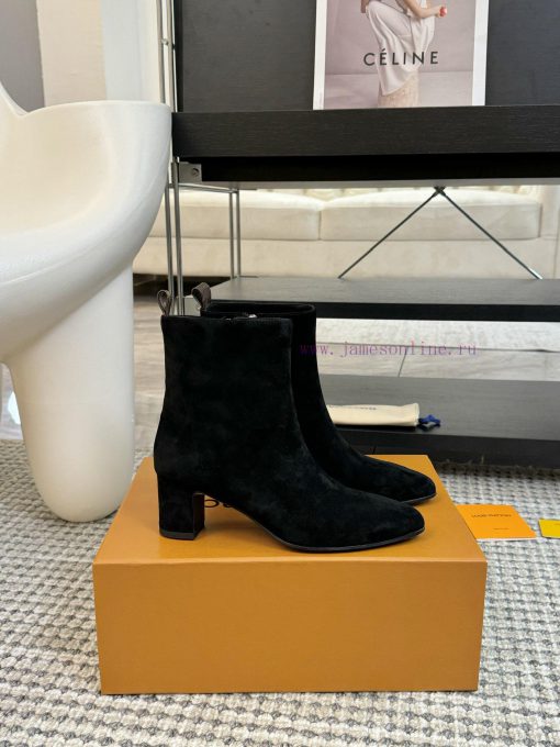 LV donkey brand 2024 autumn and winter new style thick heel short boots pointed bare bootsIlqa6hi4c - Image 5
