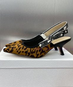 J'ADIOR letter logo woven ribbon bow square head jacquard embroidery pattern high-heeled womj5dlujpg