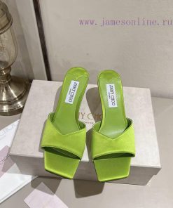 Jimmy Chou, classic square toe V-neck high-heeled slippers with 6.5 kitten heel design, softu4n5io7y