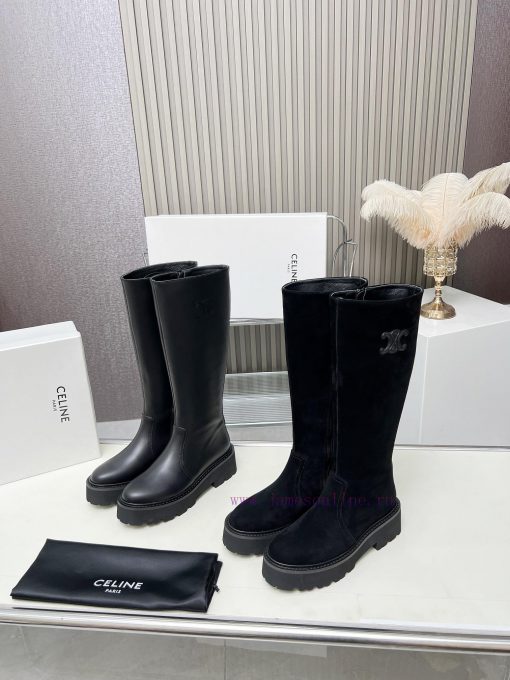 Celine 2024 Triumphal Arch Fashion Versatile Comfortable Thick soled Boots Fabric Head layer1nsjmouy - Image 7